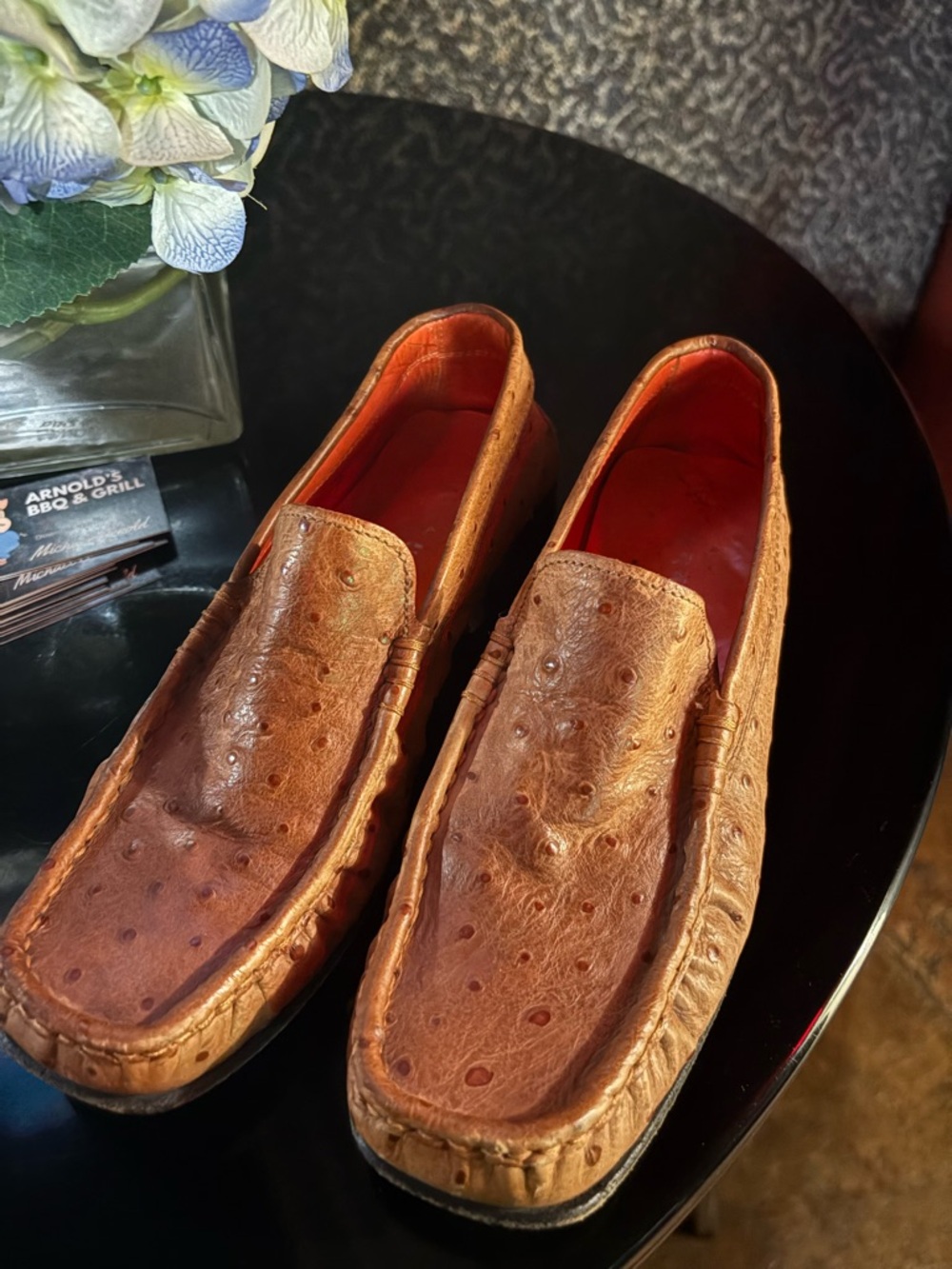 Women’s classic Brown Ostrich-Texture Leather Driving Loafers